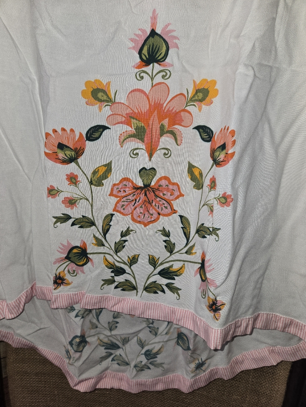 Cato Multicolor Floral Stripe White & Pink Women’s V-Neck Top Boho Medium - Picture 5 of 9